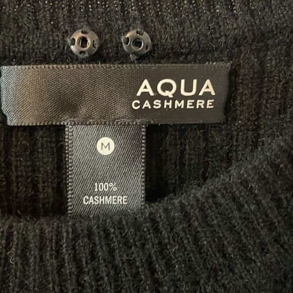 Aqua Black Puff Sleeve Cashmere Ribbed Sweater - Picture 2 of 4